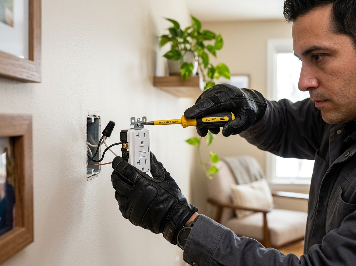 Repairing exposed conductors at damaged outlet in Bothell